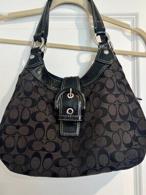 Coach Signature Black Canvas with leather handbag/purse tote/shoulder bag